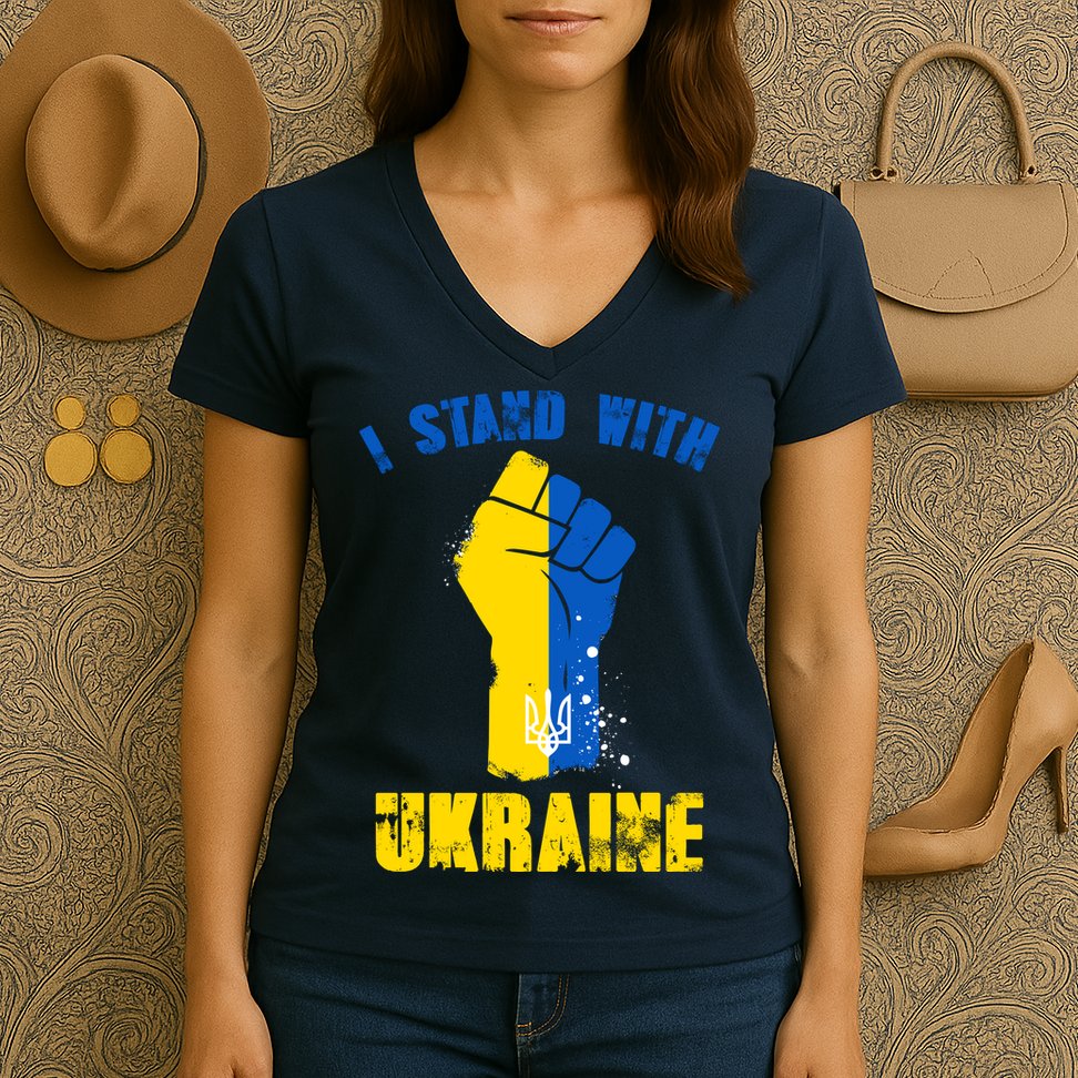 I Stand With Ukraine Fist Trident Support Women's V-Neck T-Shirt