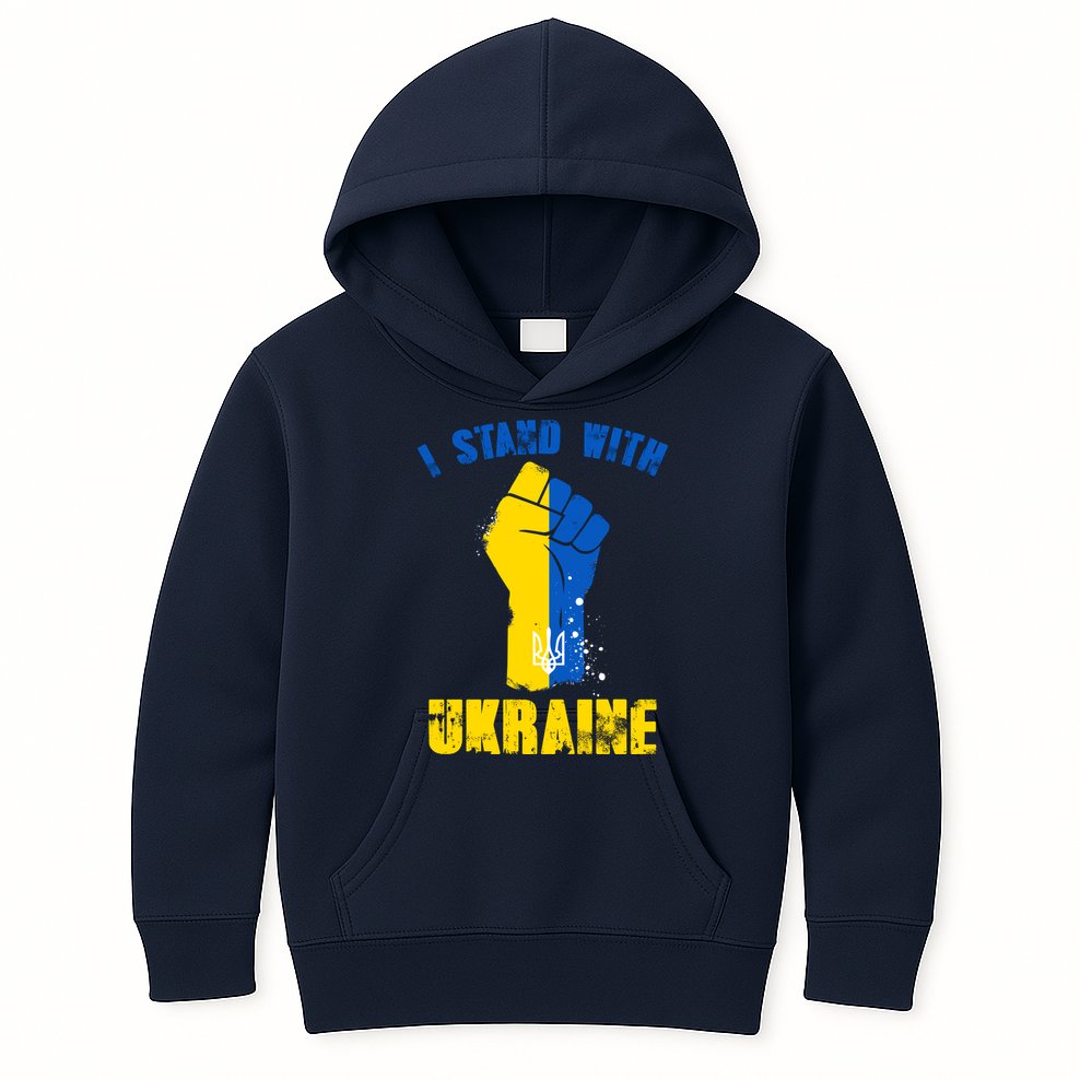 I Stand With Ukraine Fist Trident Support Kids Hoodie