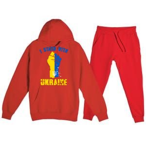 I Stand With Ukraine Fist Trident Support Premium Hooded Sweatsuit Set