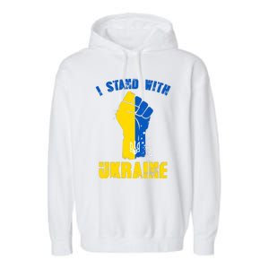 I Stand With Ukraine Fist Trident Support Garment-Dyed Fleece Hoodie