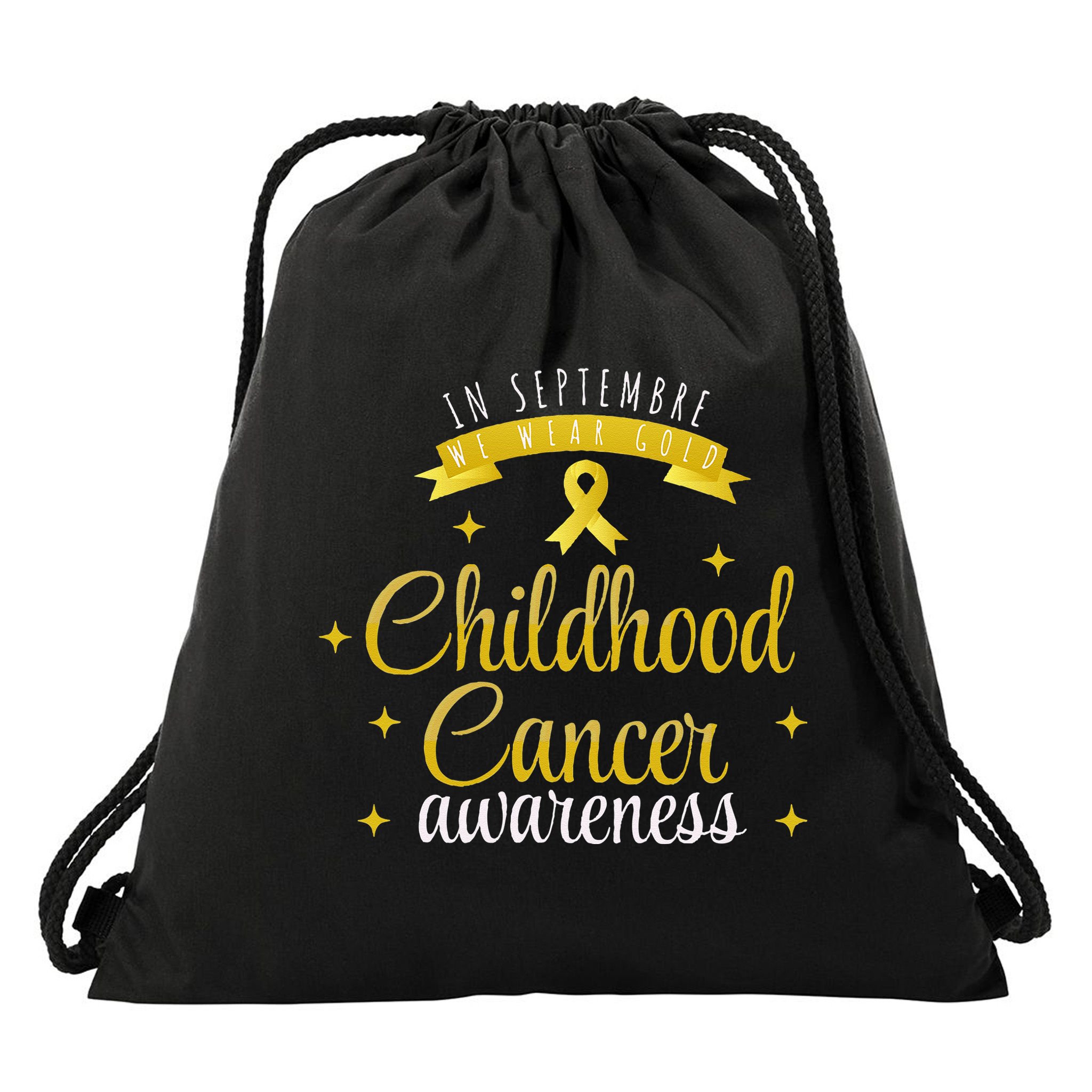 in september we wear gold childhood cancer awareness Drawstring Bag