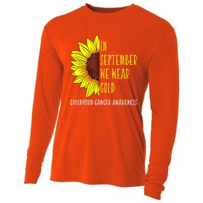 In September Wear Gold Childhood Cancer Awareness Sunflower Cooling Performance Long Sleeve Crew