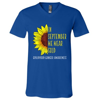 In September Wear Gold Childhood Cancer Awareness Sunflower V-Neck T-Shirt