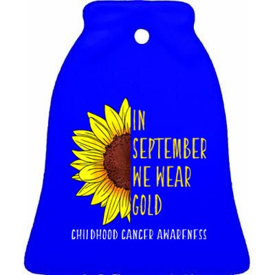 In September Wear Gold Childhood Cancer Awareness Sunflower Ceramic Bell Ornament