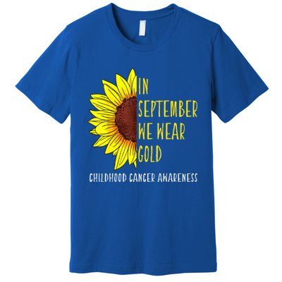 In September Wear Gold Childhood Cancer Awareness Sunflower Premium T-Shirt