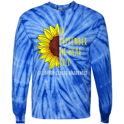 In September Wear Gold Childhood Cancer Awareness Sunflower Tie-Dye Long Sleeve Shirt