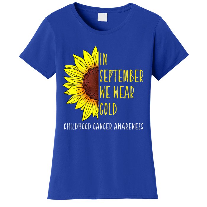 In September Wear Gold Childhood Cancer Awareness Sunflower Women's T-Shirt