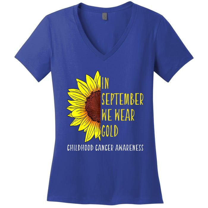 In September Wear Gold Childhood Cancer Awareness Sunflower Women's V-Neck T-Shirt