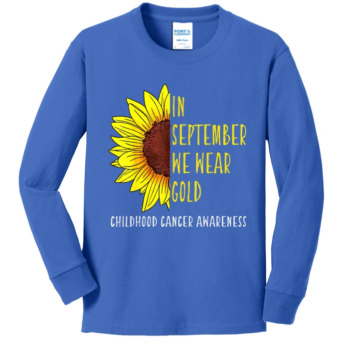 In September Wear Gold Childhood Cancer Awareness Sunflower Kids Long Sleeve Shirt