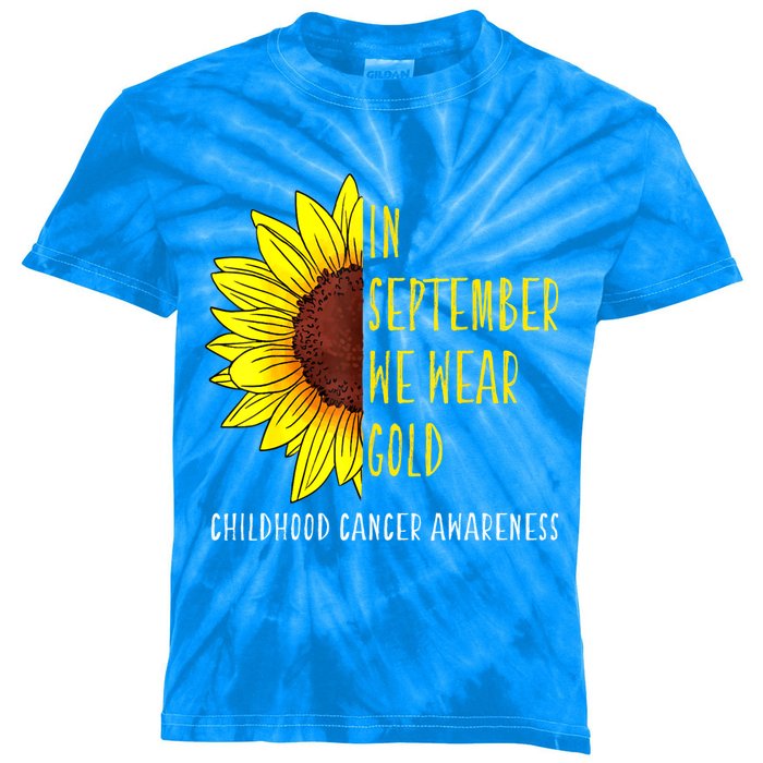 In September Wear Gold Childhood Cancer Awareness Sunflower Kids Tie-Dye T-Shirt