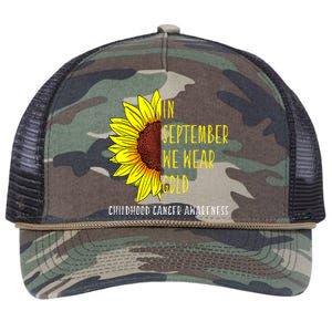 In September Wear Gold Childhood Cancer Awareness Sunflower Retro Rope Trucker Hat Cap