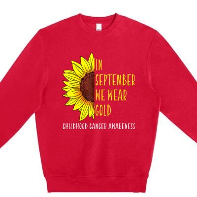 In September Wear Gold Childhood Cancer Awareness Sunflower Premium Crewneck Sweatshirt