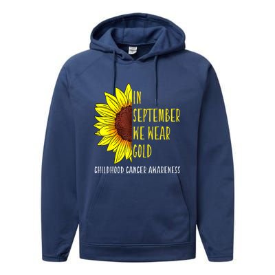 In September Wear Gold Childhood Cancer Awareness Sunflower Performance Fleece Hoodie