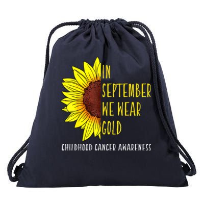 In September Wear Gold Childhood Cancer Awareness Sunflower Drawstring Bag