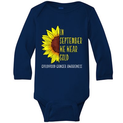 In September Wear Gold Childhood Cancer Awareness Sunflower Baby Long Sleeve Bodysuit