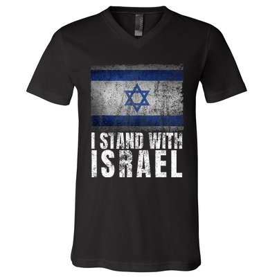 I Stand With Israel Jewish Gifts Heritage Israeli Flag V-Neck T-Shirt