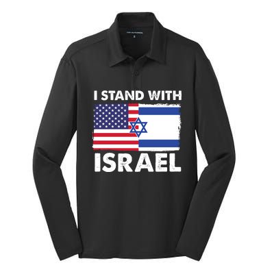 I Stand With Israel Usa Flag Silk Touch Performance Long Sleeve Polo