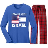 I Stand With Israel Usa Flag Women's Long Sleeve Flannel Pajama Set 