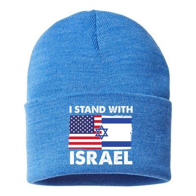 I Stand With Israel Usa Flag Sustainable Knit Beanie