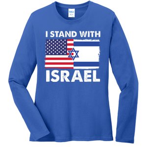 I Stand With Israel Usa Flag Ladies Long Sleeve Shirt