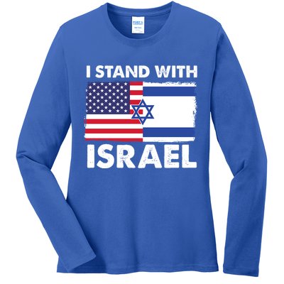 I Stand With Israel Usa Flag Ladies Long Sleeve Shirt