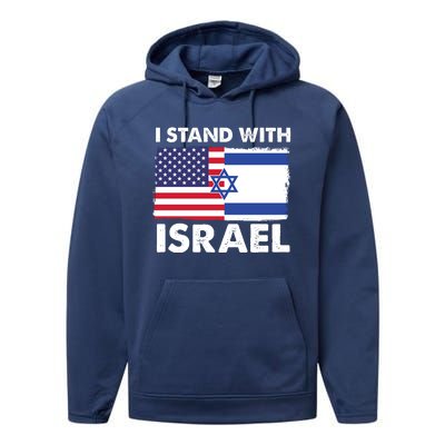 I Stand With Israel Usa Flag Performance Fleece Hoodie