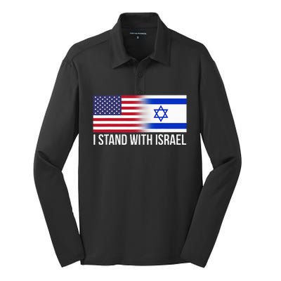 I Stand With Israel Usa Israeli Flag Jewish Silk Touch Performance Long Sleeve Polo