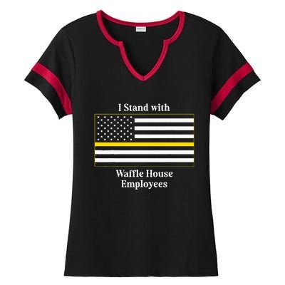 I Stand With W.A.F.F.L.E H.O.U.S.E Employees Funny America Flag Ladies Halftime Notch Neck Tee