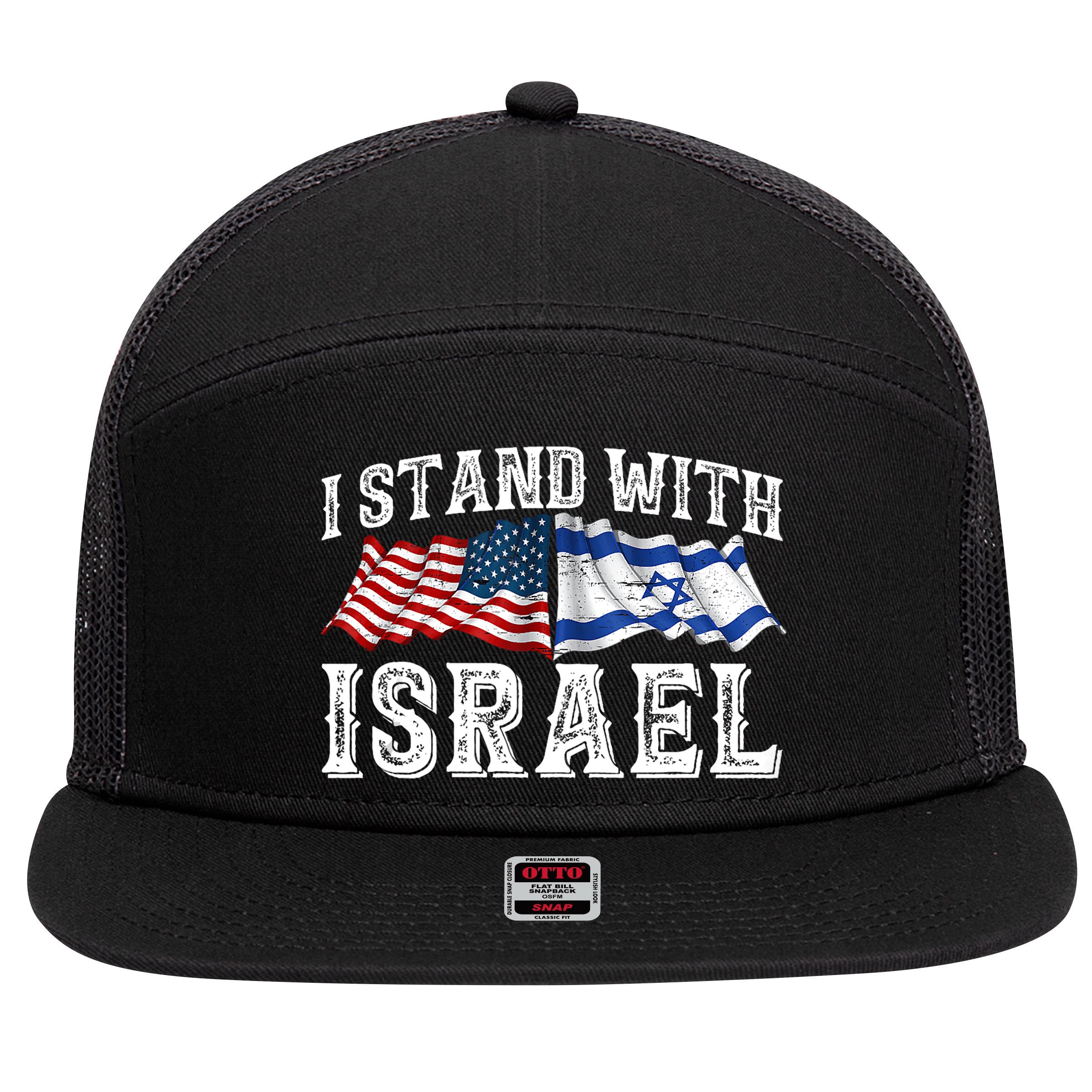 I Stand With Israel American Flag 7 Panel Mesh Trucker Snapback Hat