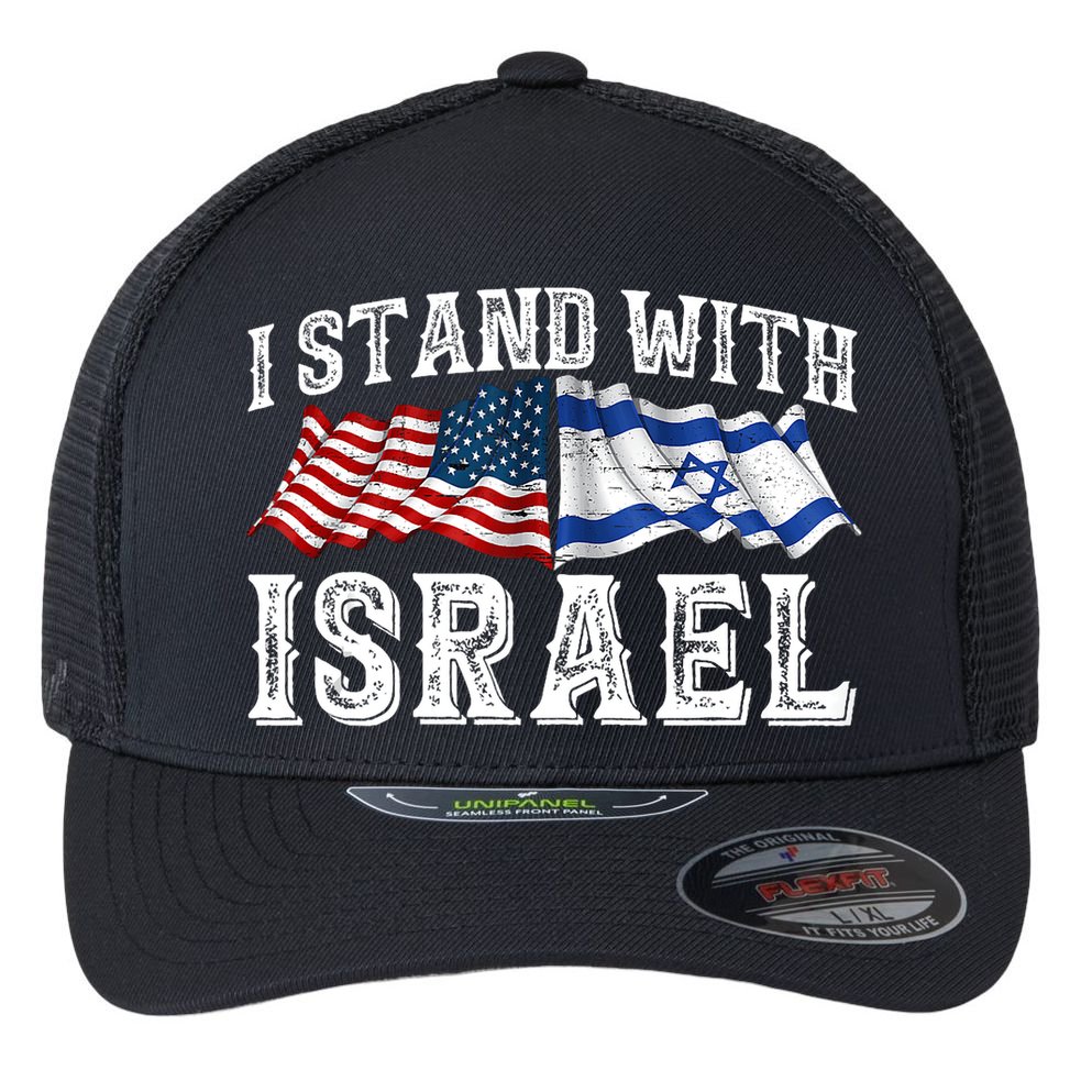 I Stand With Israel American Flag Flexfit Unipanel Trucker Cap