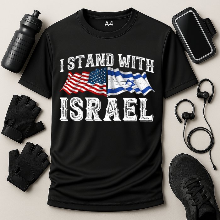 I Stand With Israel American Flag Cooling Performance Crew T-Shirt