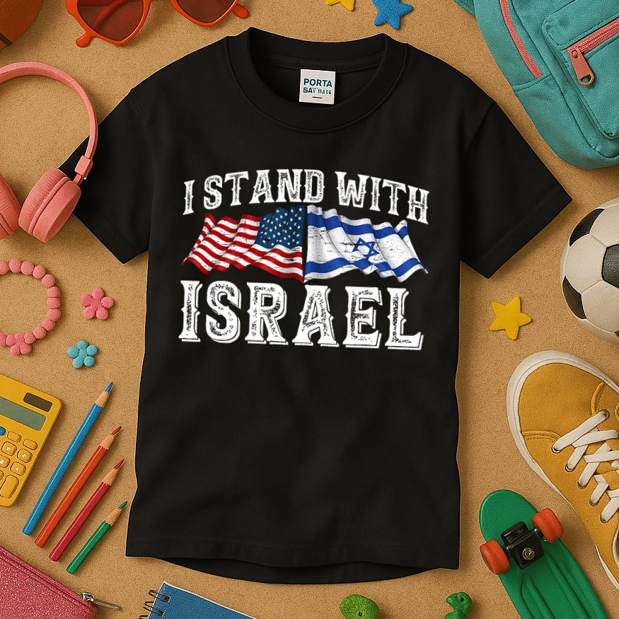 I Stand With Israel American Flag Kids T-Shirt