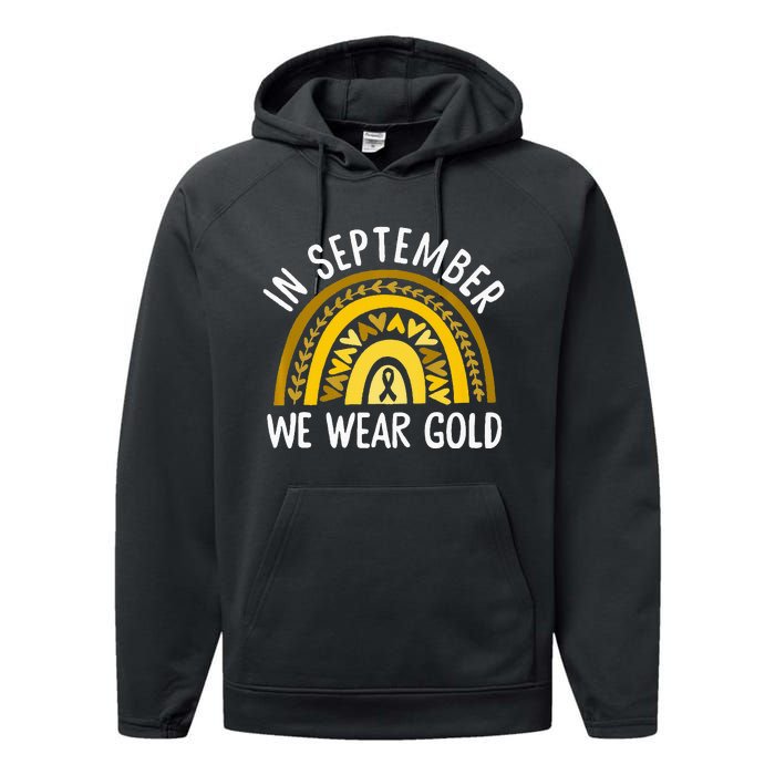 In September We Wear Gold Childhood Cancer Awareness Rainbow Performance Fleece Hoodie