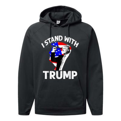 I Stand With Trump American Flag Performance Fleece Hoodie