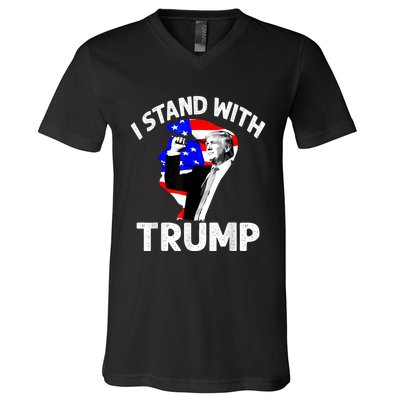 I Stand With Trump American Flag V-Neck T-Shirt