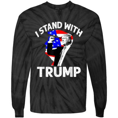 I Stand With Trump American Flag Tie-Dye Long Sleeve Shirt