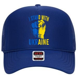 I Stand With Ukraine Flag Power Support Ukraine Gift High Crown Mesh Back Trucker Hat