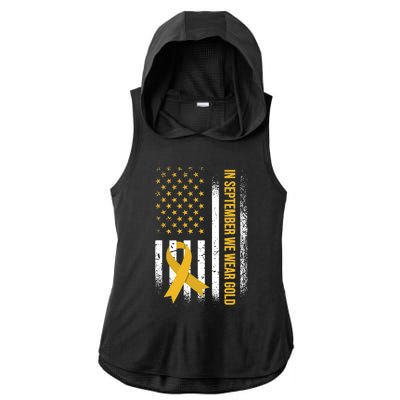 In September We Wear Gold Childhood Cancer Awareness Ladies PosiCharge Tri-Blend Wicking Draft Hoodie Tank