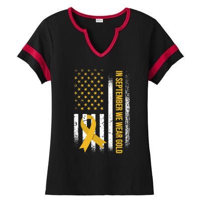 In September We Wear Gold Childhood Cancer Awareness Ladies Halftime Notch Neck Tee