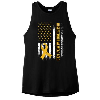 In September We Wear Gold Childhood Cancer Awareness Ladies PosiCharge Tri-Blend Wicking Tank