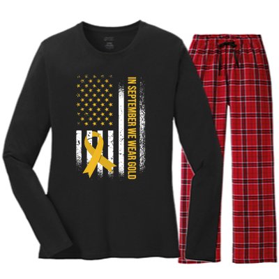 In September We Wear Gold Childhood Cancer Awareness Women's Long Sleeve Flannel Pajama Set 