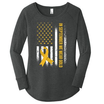 In September We Wear Gold Childhood Cancer Awareness Women's Perfect Tri Tunic Long Sleeve Shirt