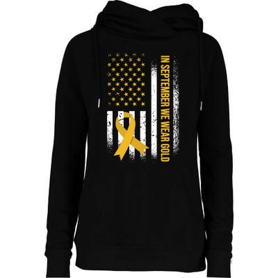 In September We Wear Gold Childhood Cancer Awareness Womens Funnel Neck Pullover Hood