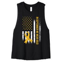 In September We Wear Gold Childhood Cancer Awareness Women's Racerback Cropped Tank