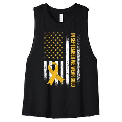 In September We Wear Gold Childhood Cancer Awareness Women's Racerback Cropped Tank