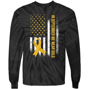 In September We Wear Gold Childhood Cancer Awareness Tie-Dye Long Sleeve Shirt