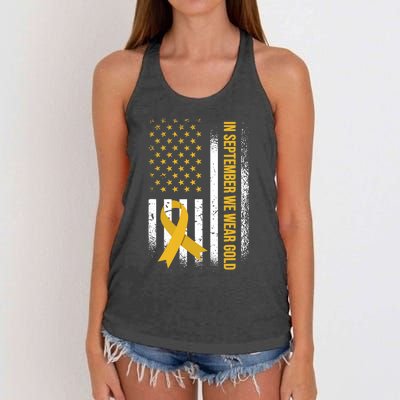 In September We Wear Gold Childhood Cancer Awareness Women's Knotted Racerback Tank