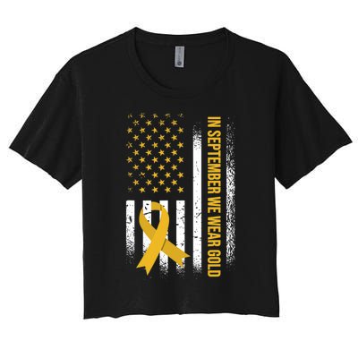 In September We Wear Gold Childhood Cancer Awareness Women's Crop Top Tee