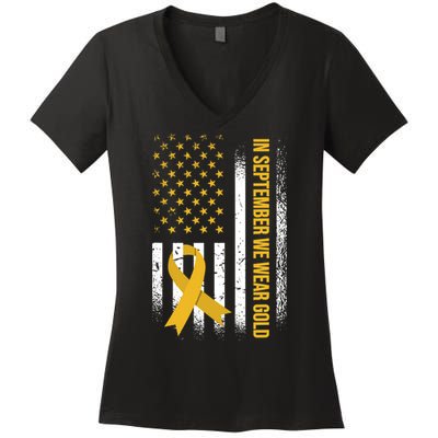 In September We Wear Gold Childhood Cancer Awareness Women's V-Neck T-Shirt