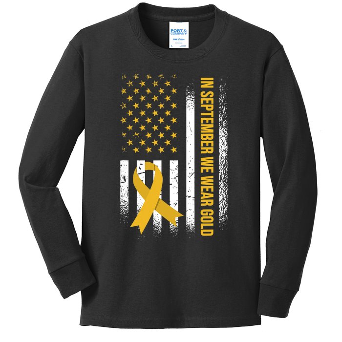 In September We Wear Gold Childhood Cancer Awareness Kids Long Sleeve Shirt